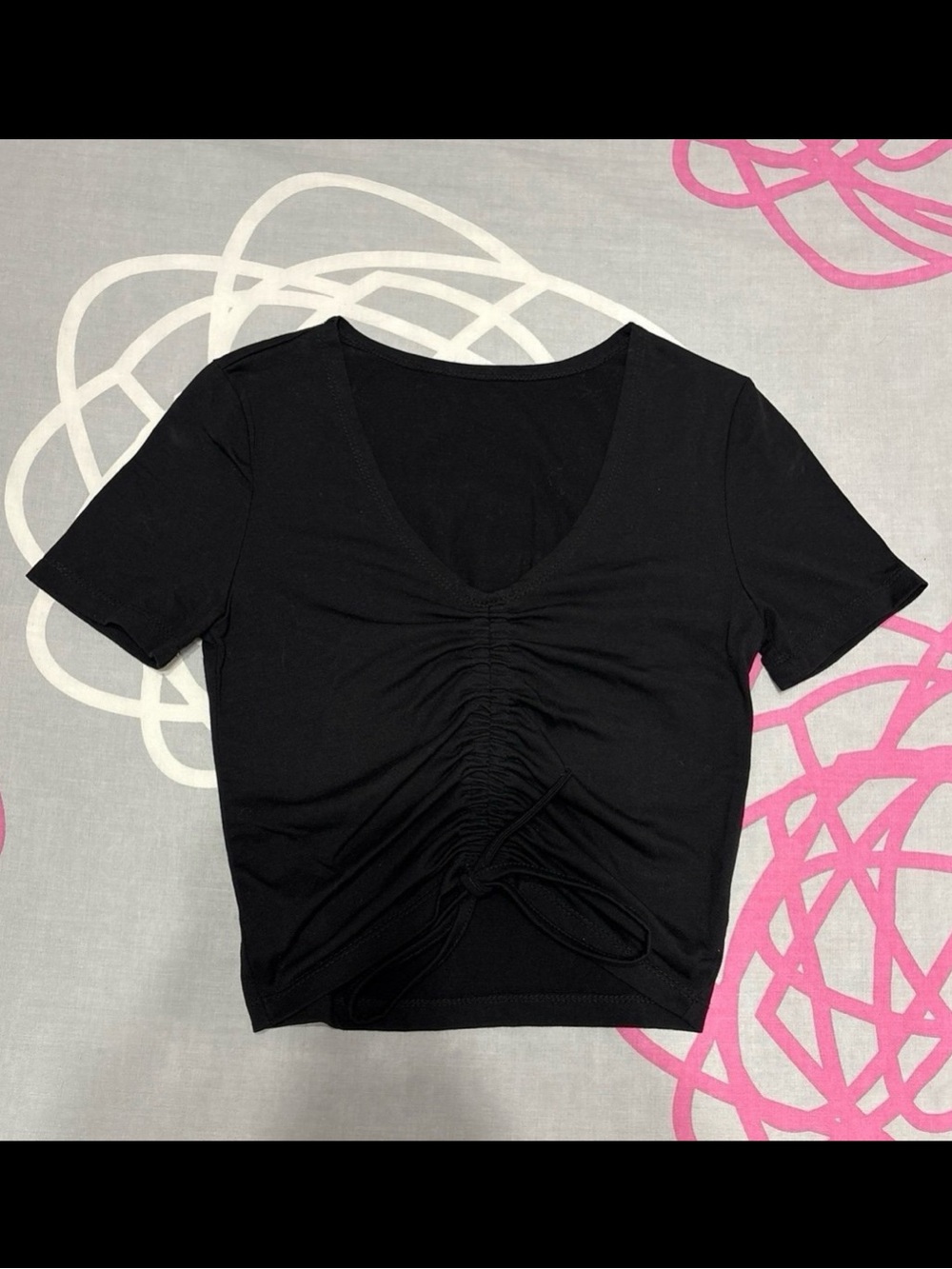 SHEIN Black Ruched Drawstring Crop Top